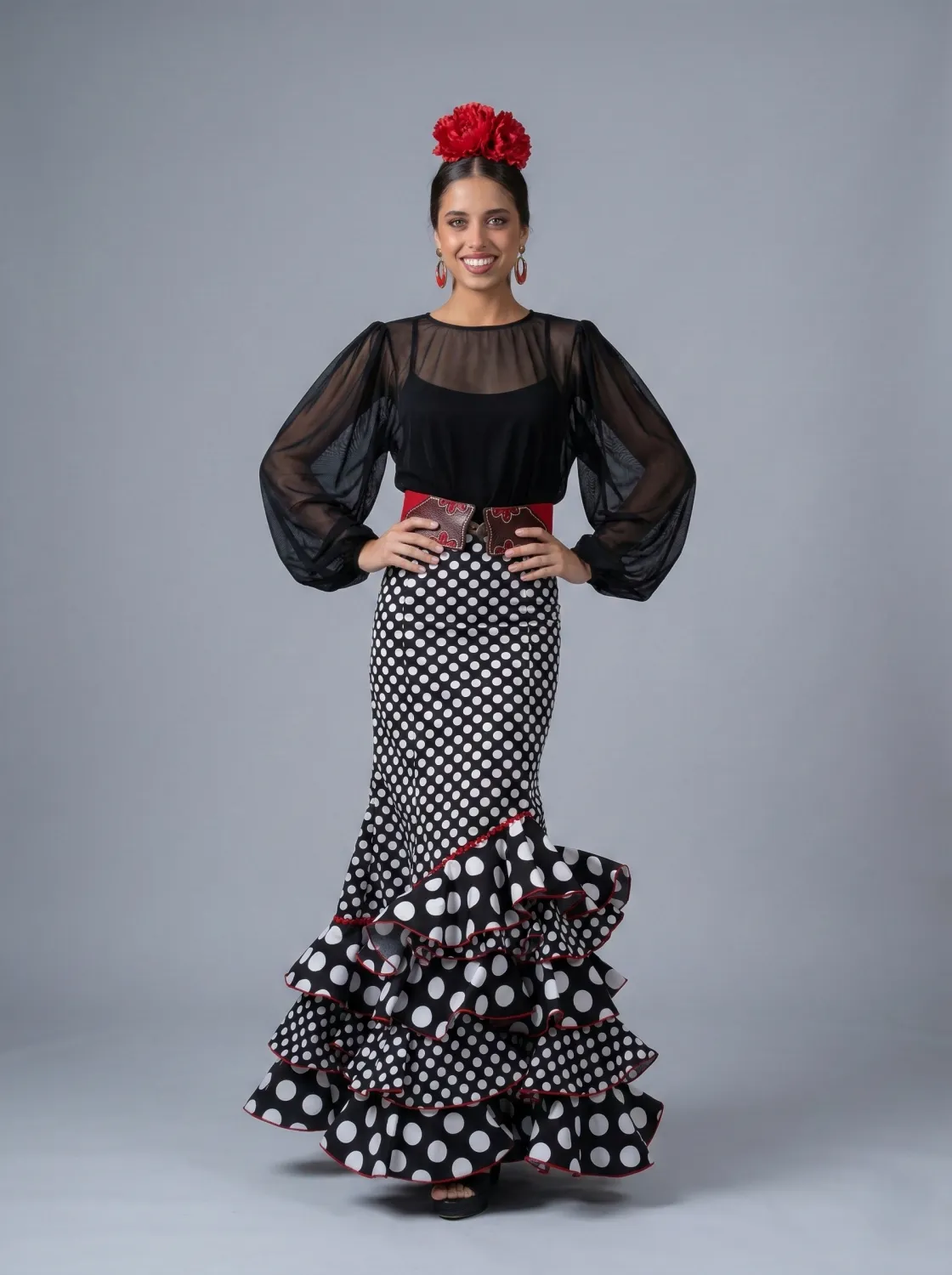Viva La Feria Martinete jupe flamenca noire à pois