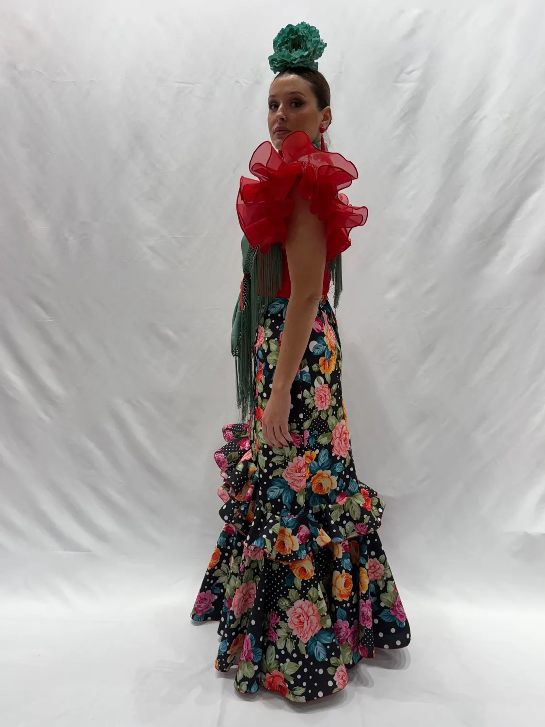 Viva La Feria Ajolí jupe flamenca fleurs noires