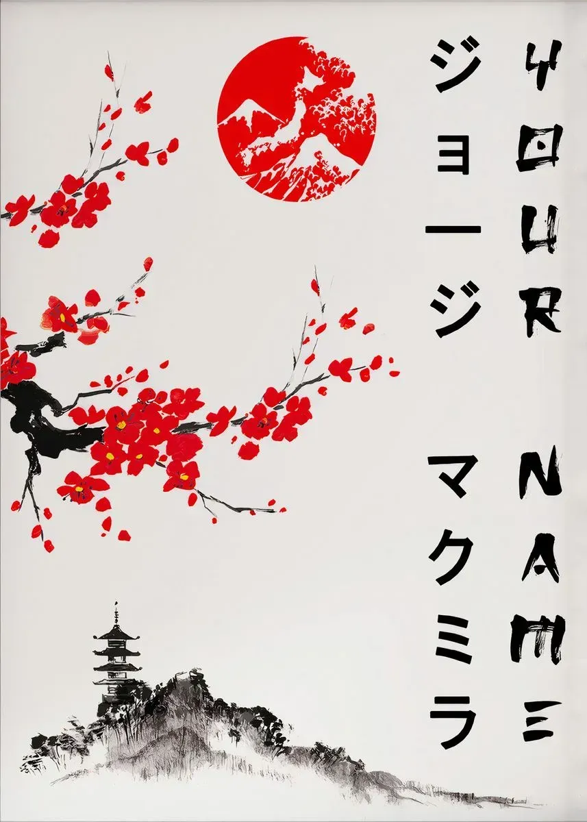 Japon style affiche murale vintage chat samouraï