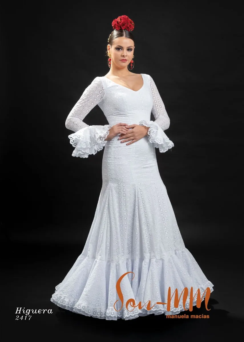 Viva la Feria Salteras robe flamenca blanche perforée
