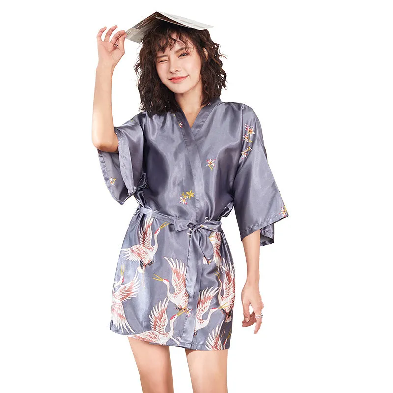 Esprit du Japon Robe kimono grues satin