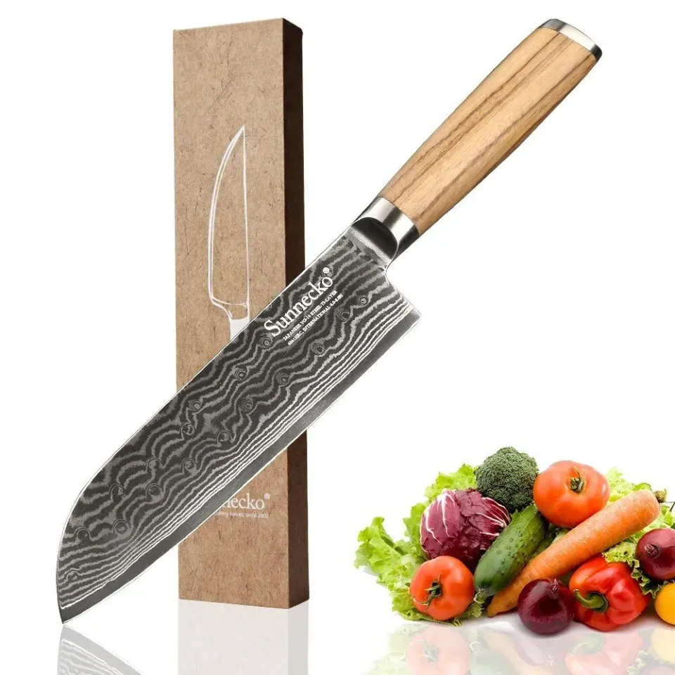 Japon style Damascus Santoku Knife Nanae couteau japonais