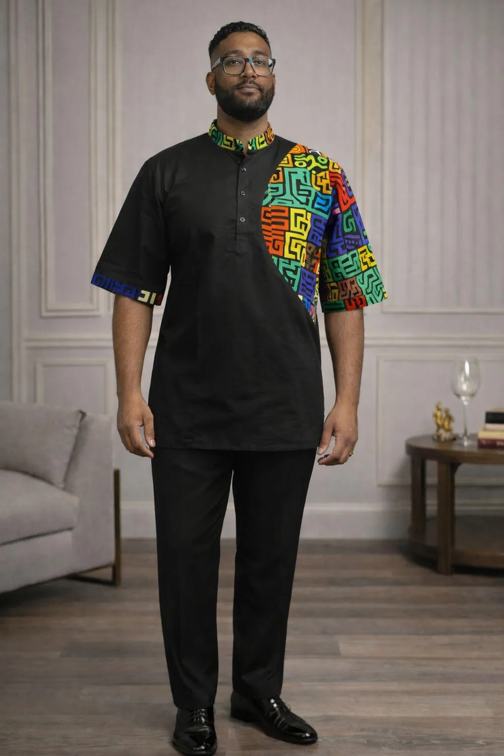 KAVAZI chemise homme manches courtes wax africain