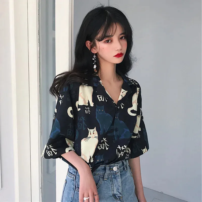 Esprit du Japon chemisier Nichino motif chat