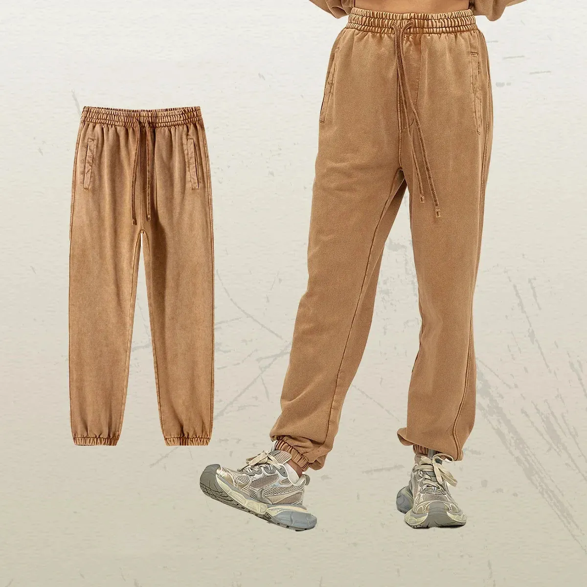 Esprit du Japon Pantalon Délavé Ample Rétro Coton