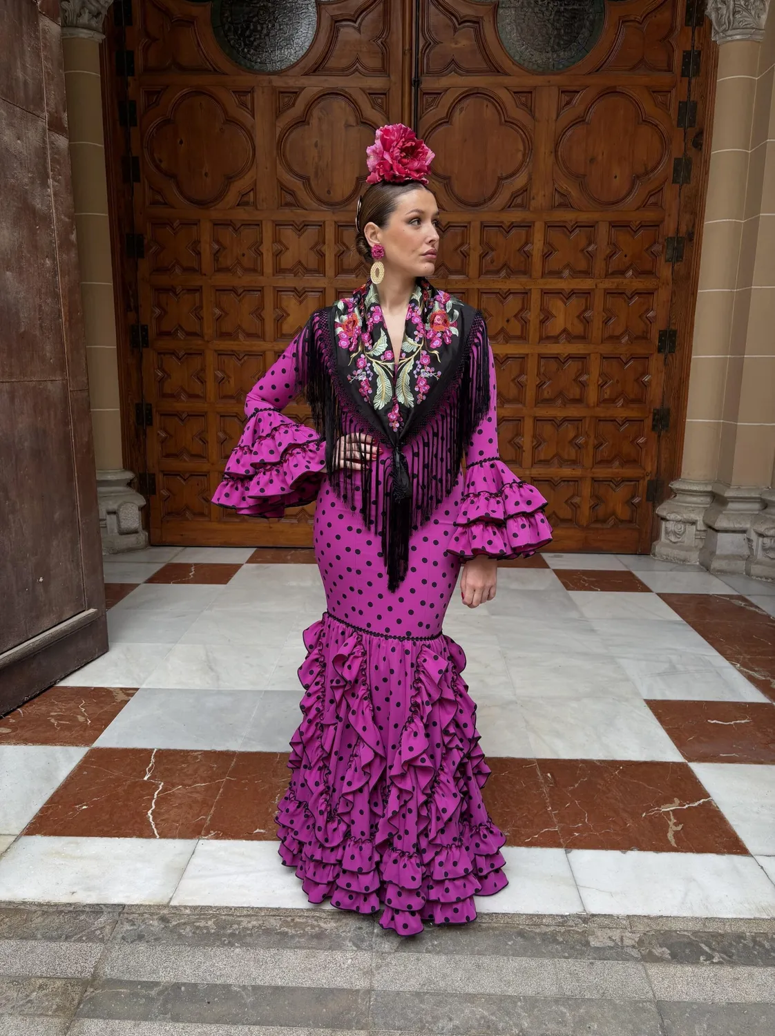 VIVA LA FERIA-MODA FLAMENCA Esperanza robe flamenca buganvilla pois