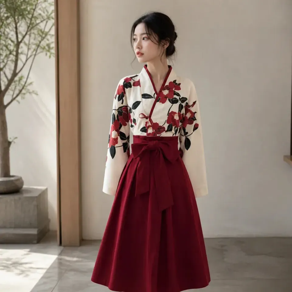 Esprit du Japon ensemble kimono jupe plissée fleur
