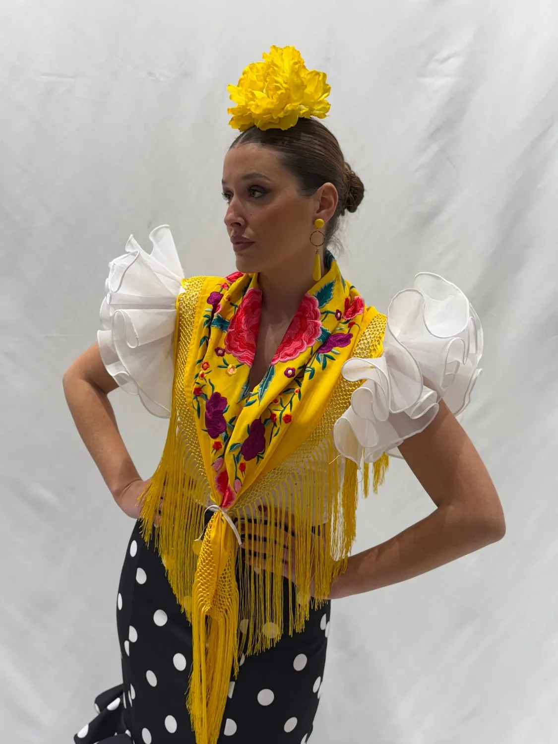 Viva La Feria corpiño top flamenco blanc perforé volants