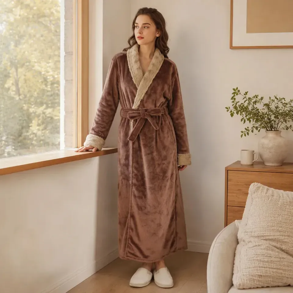 Esprit du Japon Peignoir Femme col châle polaire ceinture