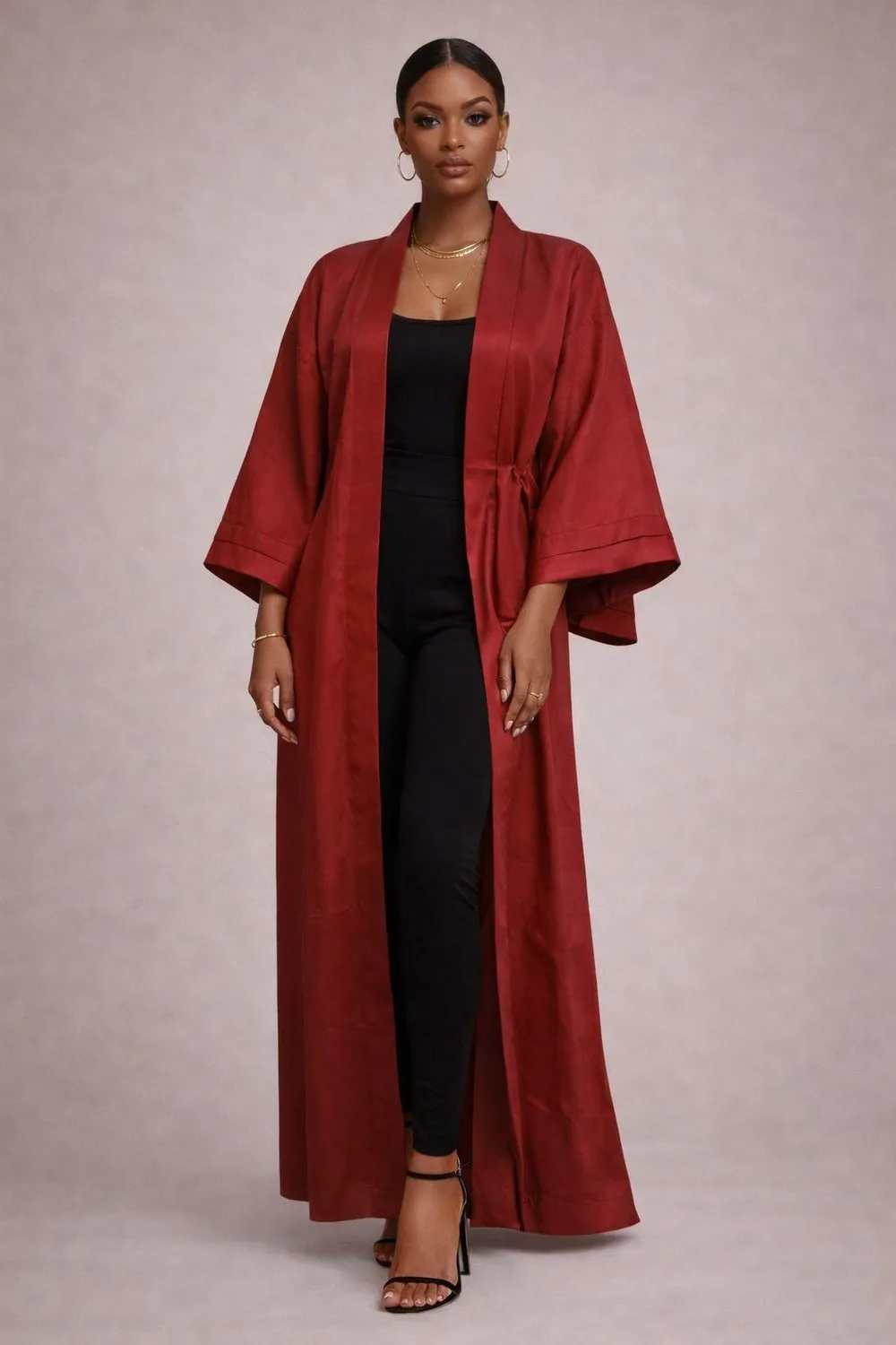 KAVAZI Solid Kimono femme coton avec ceinture