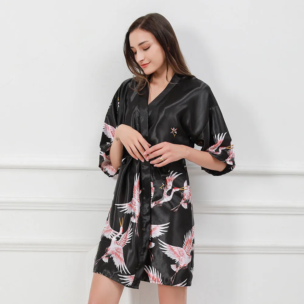 Esprit du Japon peignoir kimono satin grues femme