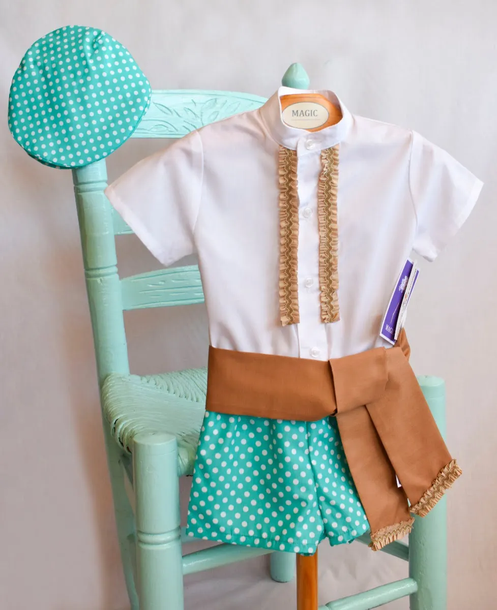 Viva La Feria campero ensemble enfant vert pois