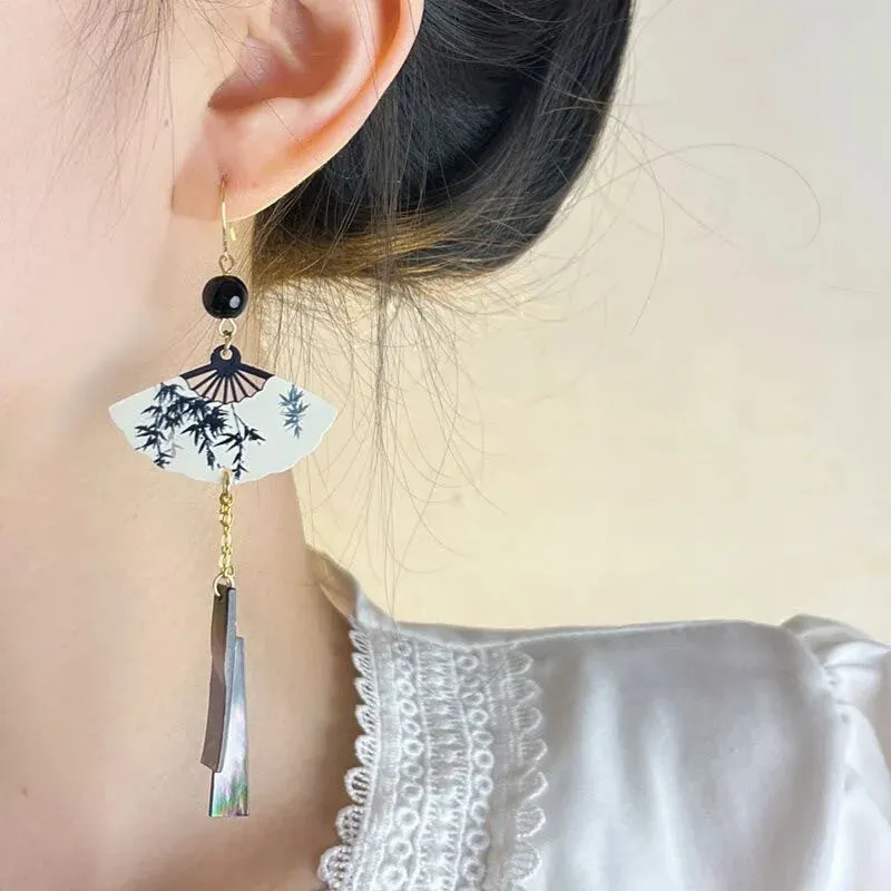 Esprit du Japon éventail boucles d’oreilles bambou doré