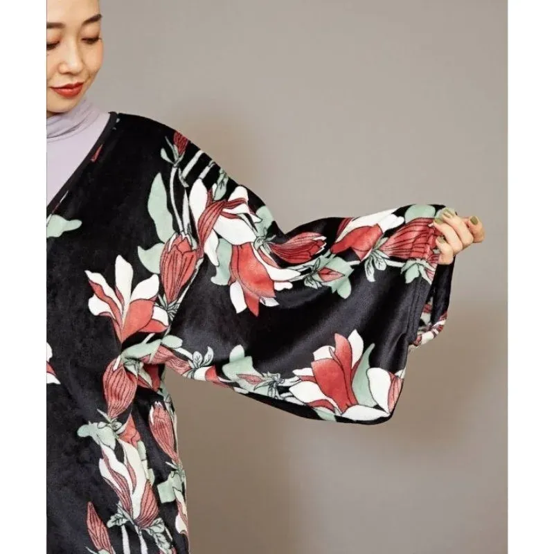 Japon style kimono polaire femme motif floral