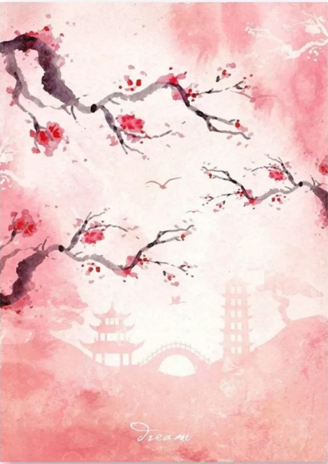 Japon style Cerisier Japonais tableau triptyque