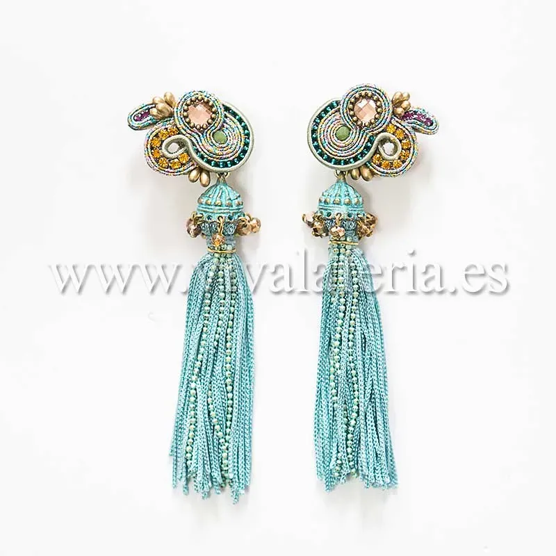 Candela de Reina Turquese boucles flamenco franges soie