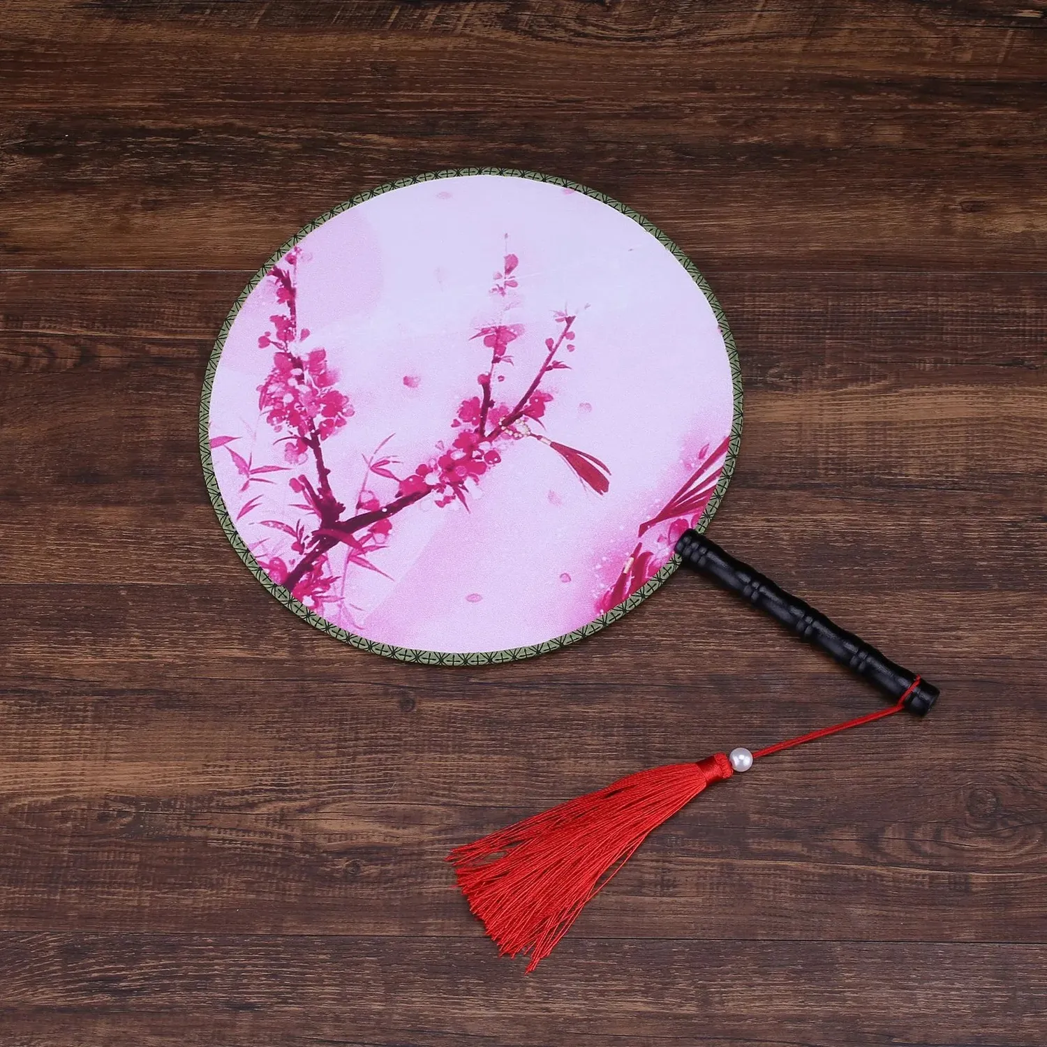 Esprit du Japon Éventail Rond peinture florale bois 24 cm