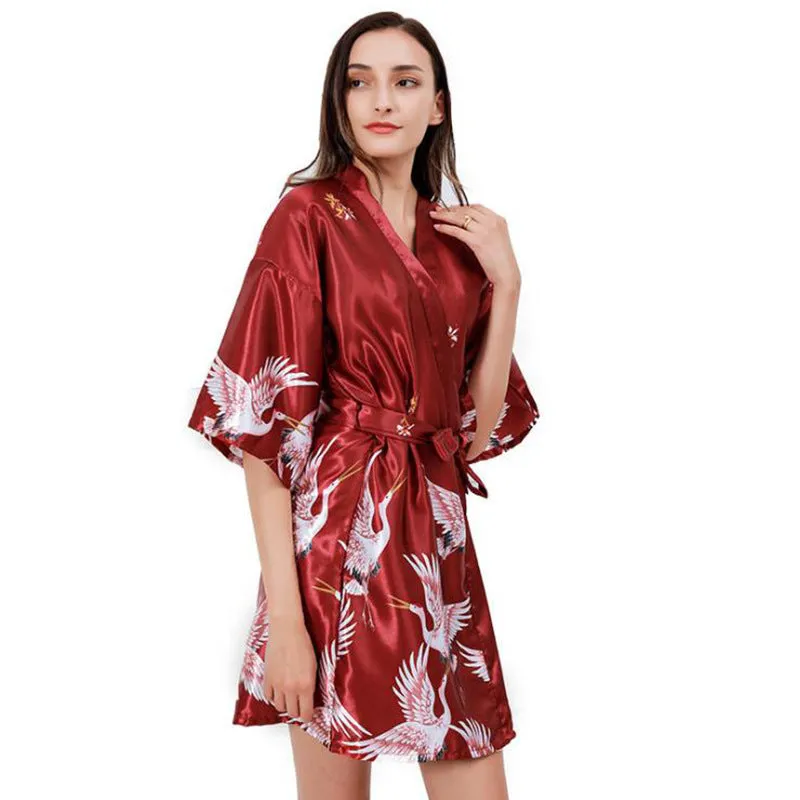 Esprit du Japon peignoir kimono satin grues femme