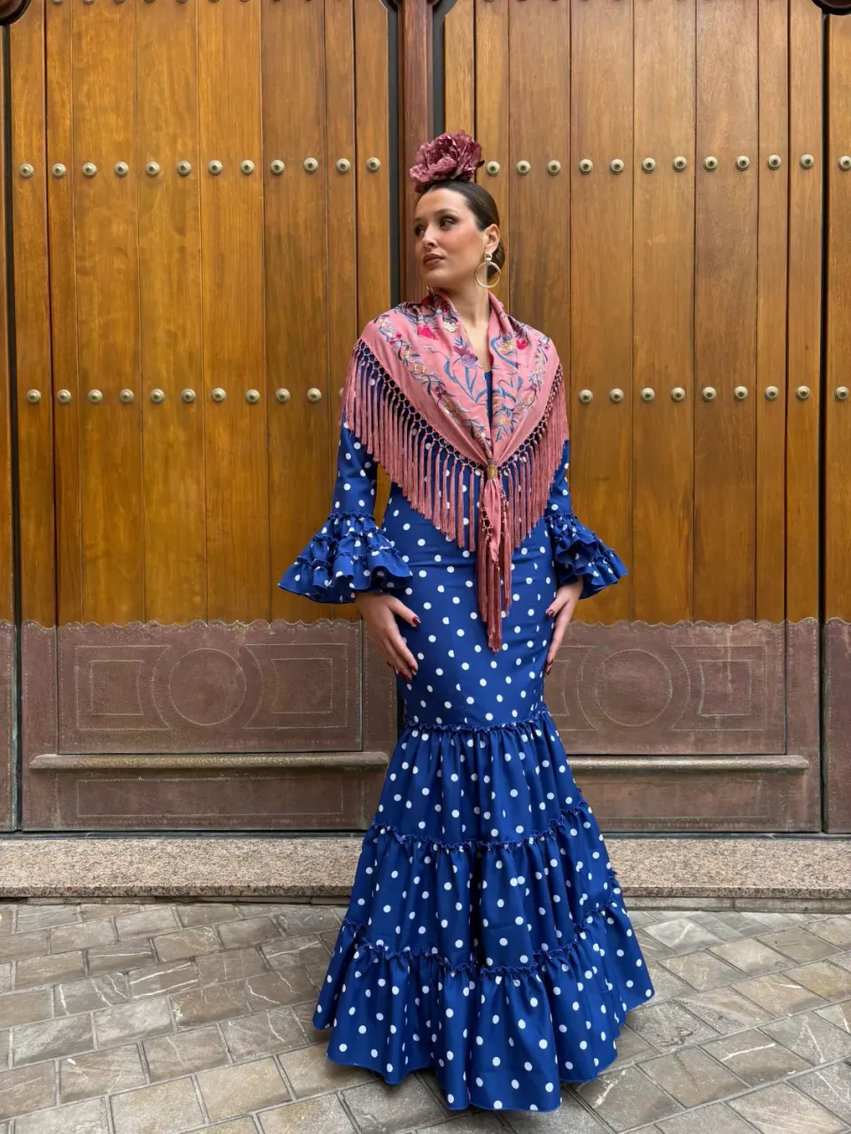 Viva La Feria Vanesa robe gitane canastero pois bleu royal