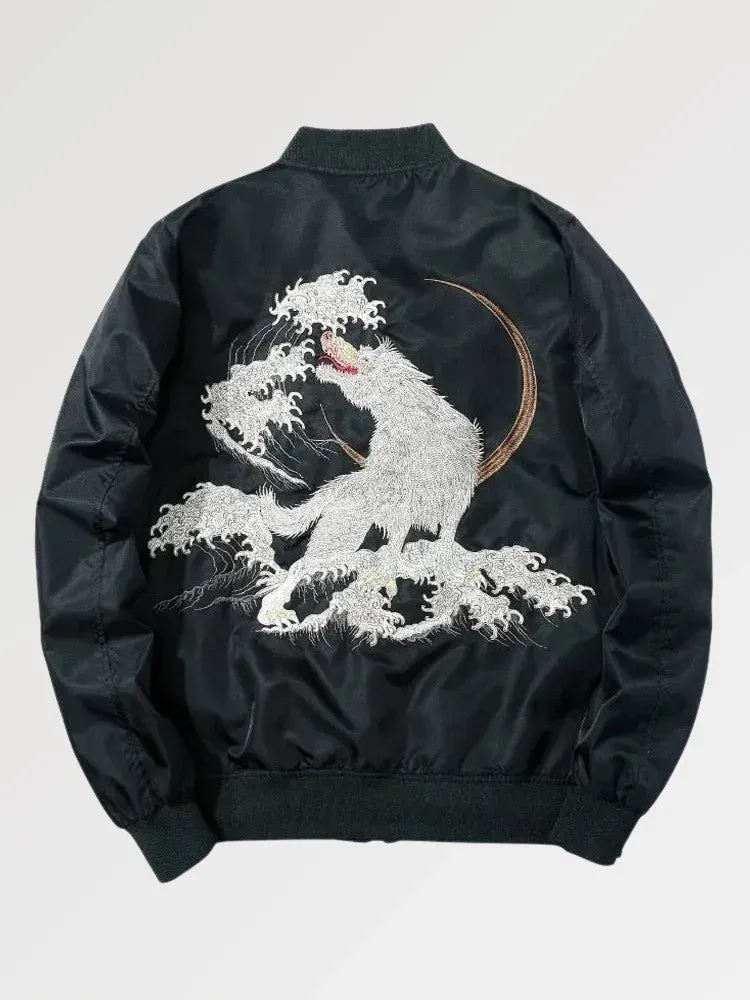 Japon style Okami Wolf bomber broderie loup