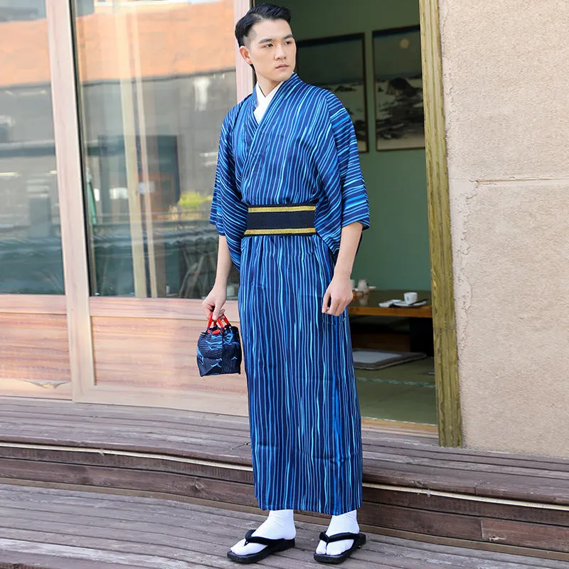 Esprit du Japon Kimono intérieur homme long rayé yukata