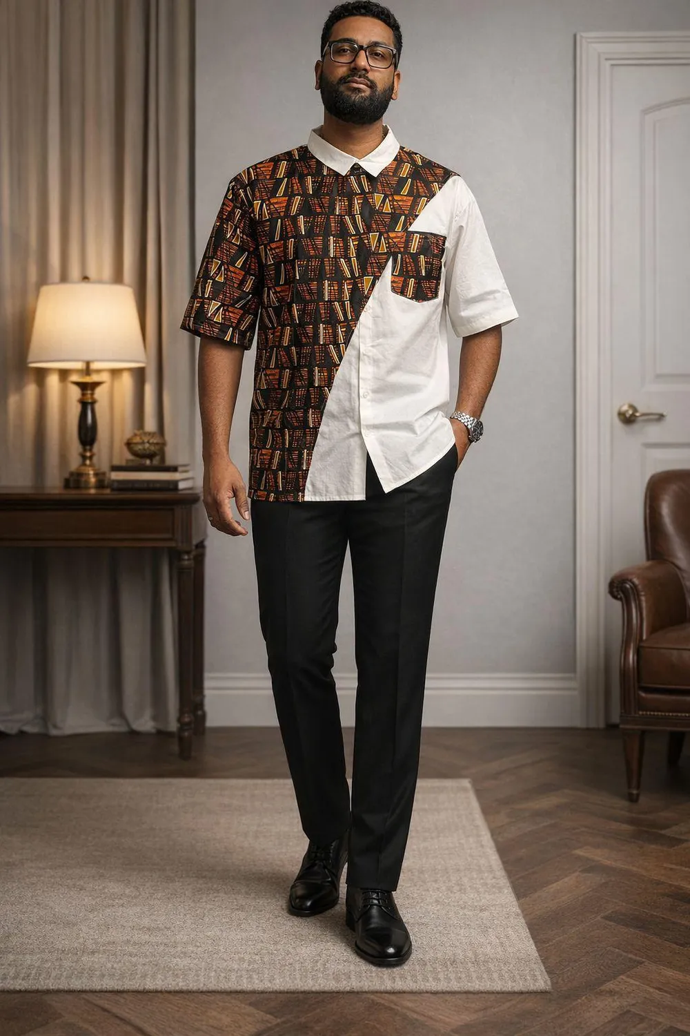 Kavazi chemise homme boutonnée motif archive