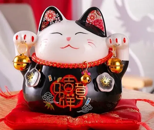 Japon style Maneki Neko Noir statuette chat porte-bonheur
