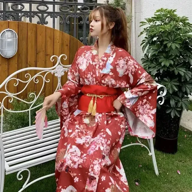 Japon style madoka kimono japonais femme rouge bordeaux
