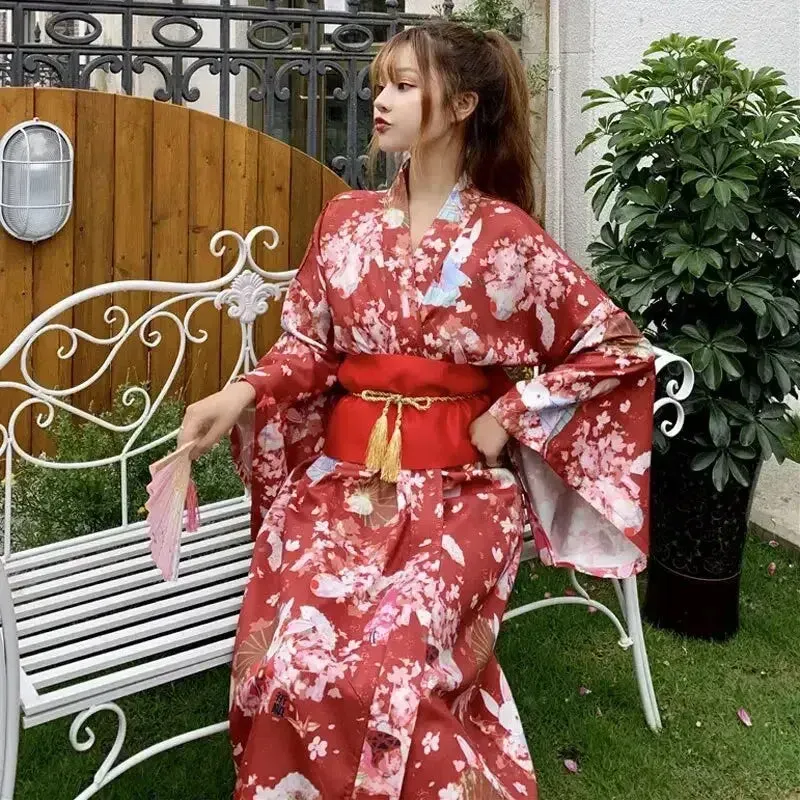 Japon style madoka kimono japonais femme rouge bordeaux