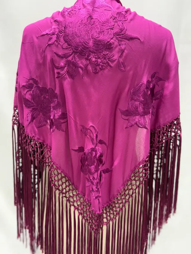 Viva la Feria mantoncillo buganvilla brodé flecos soie