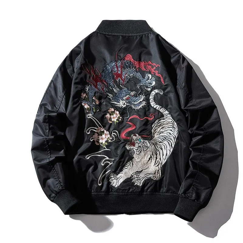 Esprit du Japon dragon tigre blouson sukajan brodé noir