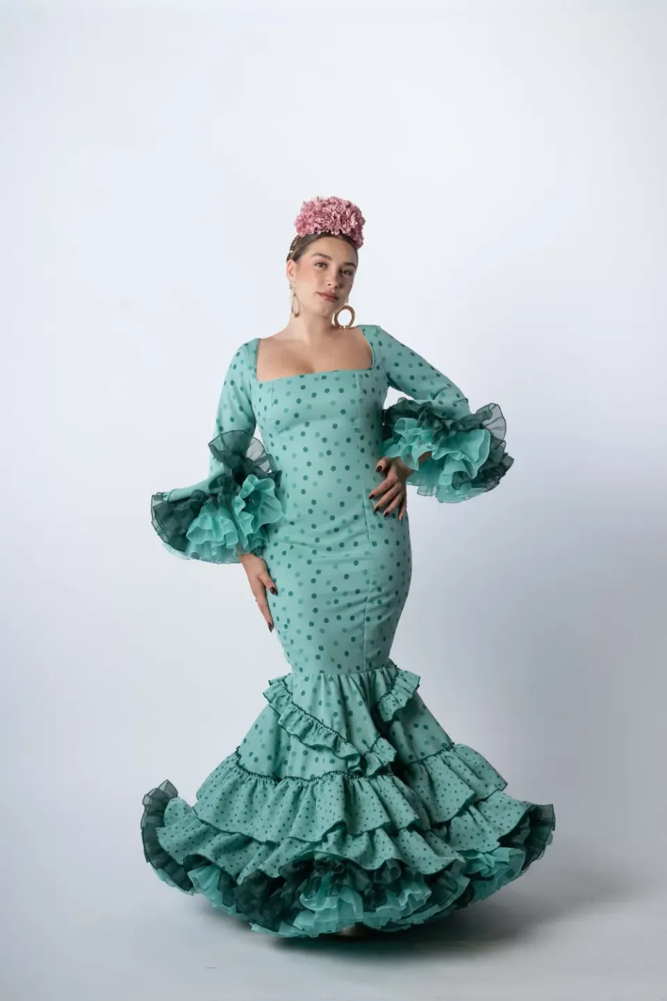 Viva la Feria Alboroto robe flamenca verte stretch