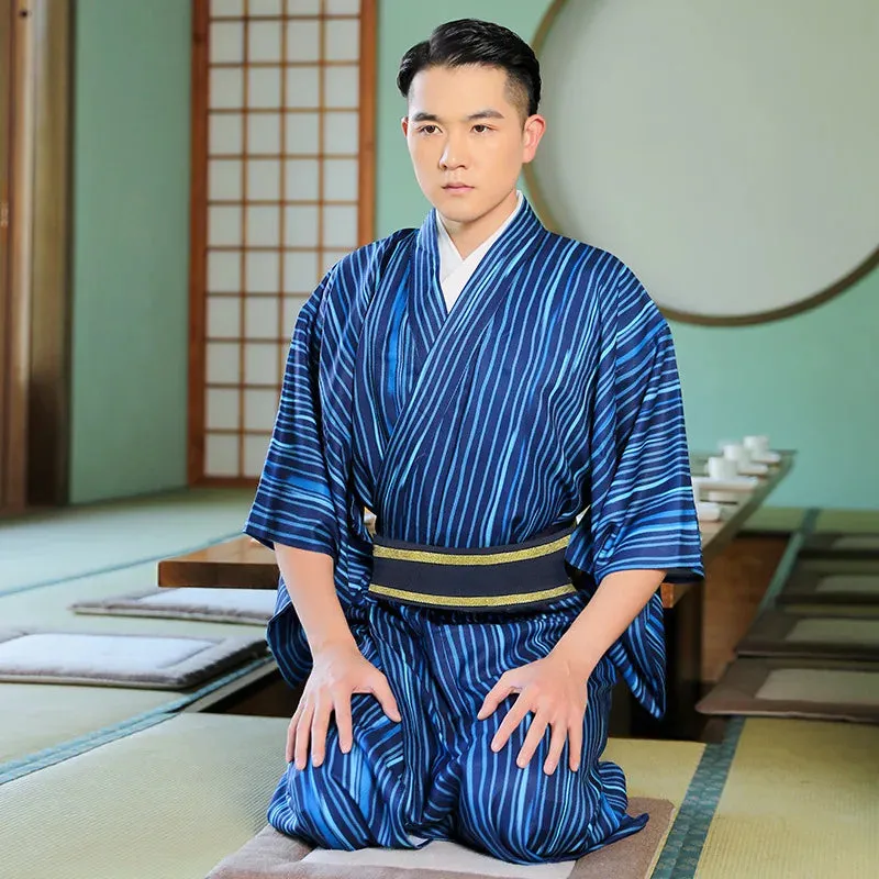 Esprit du Japon Kimono intérieur homme long rayé yukata