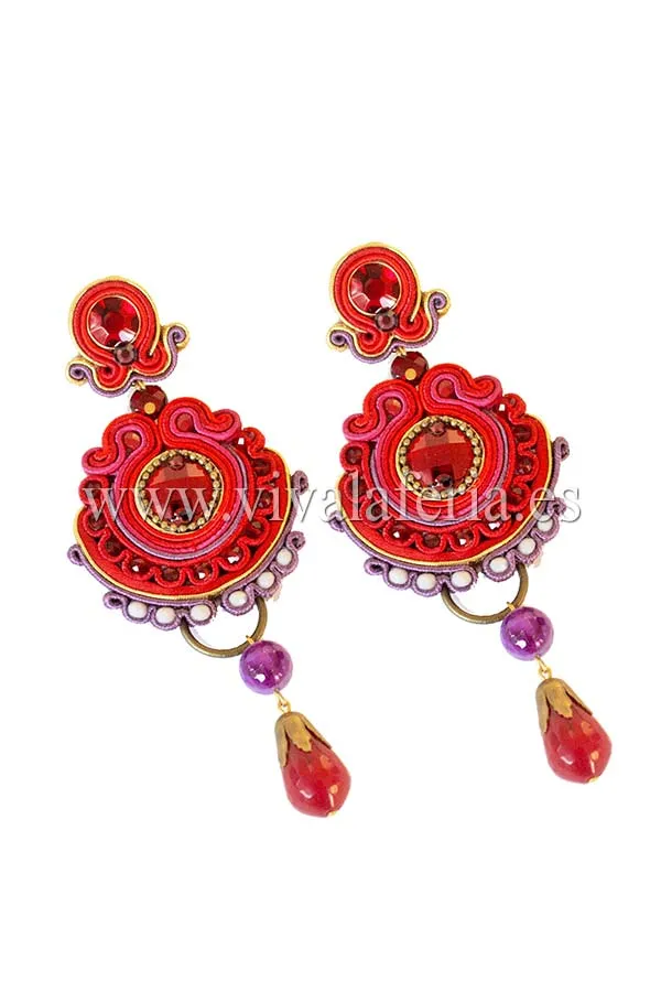 VIVA LA FERIA Candela de Reina Gea boucles d'oreilles soie rouge malva