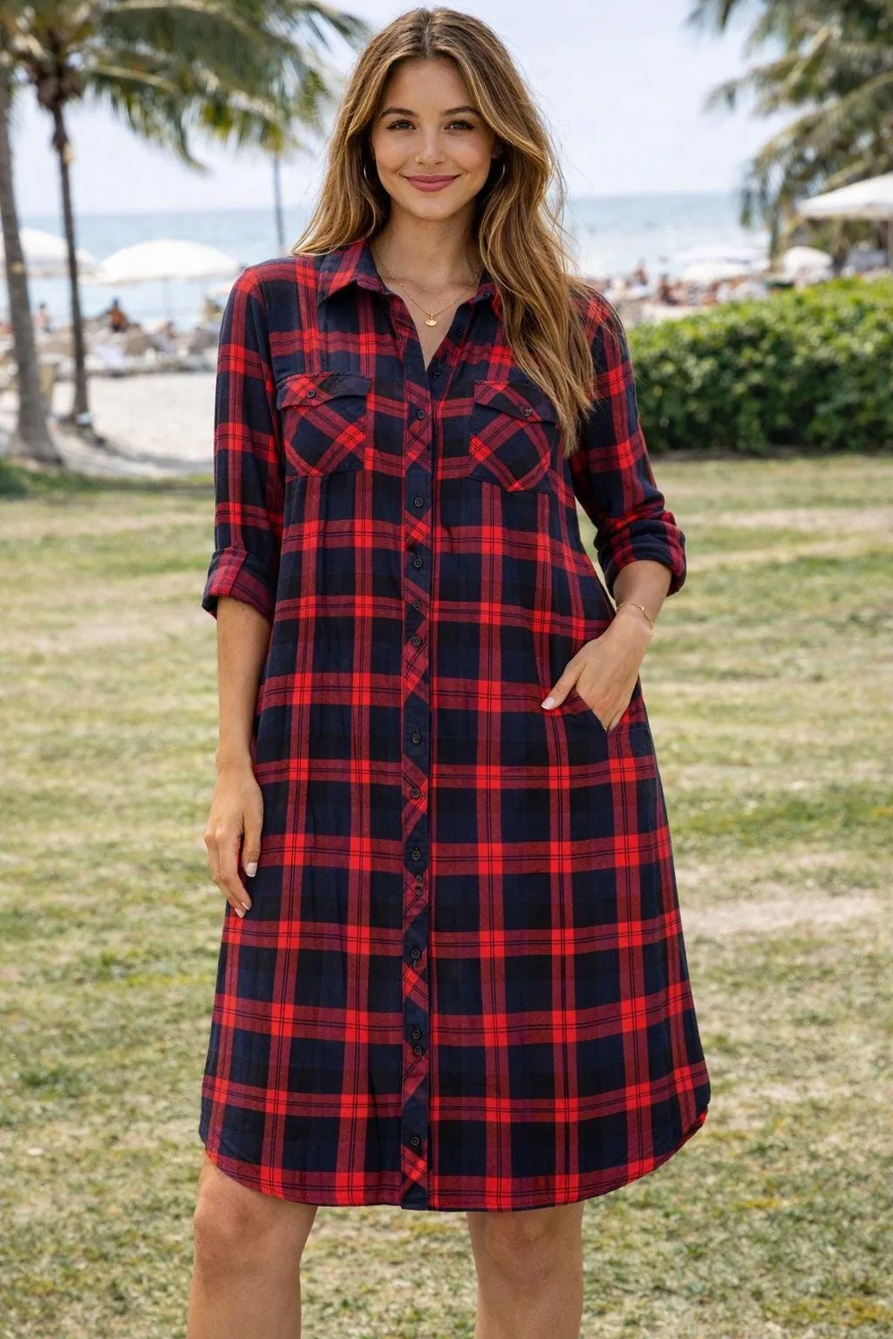 KAVAZI robe chemise à carreaux midi grande taille