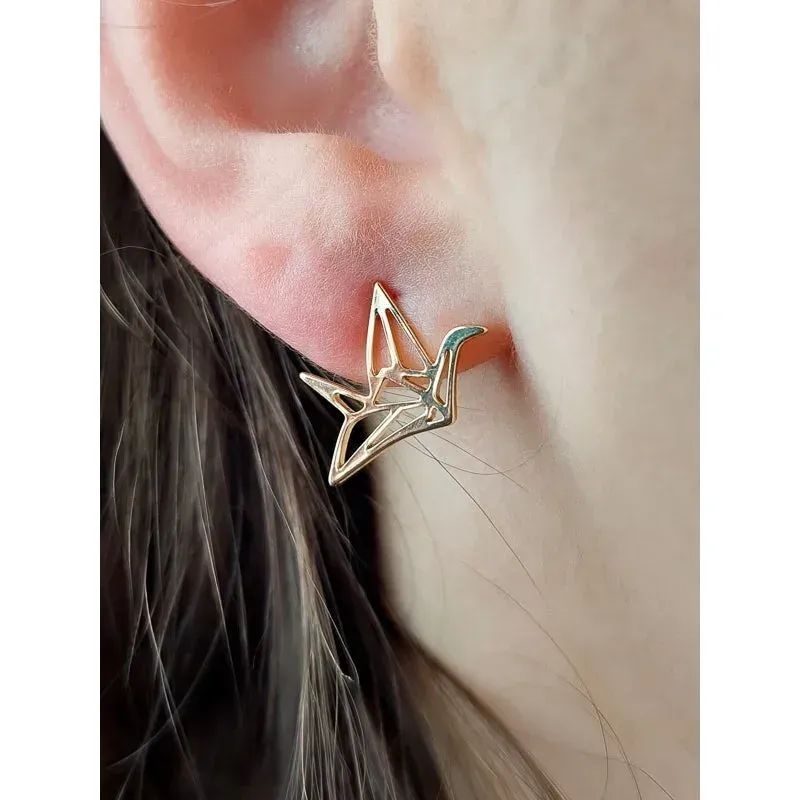 Japon style Grue boucles oreilles origami dorées