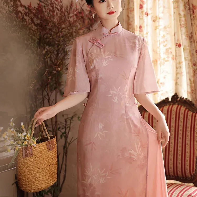 Esprit du Japon robe soirée longue fleurie col officier