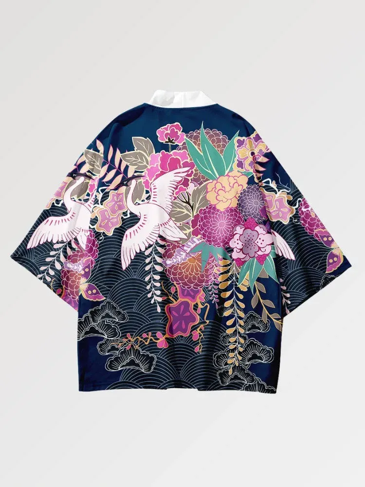 Japon style Kanoya haori femme motifs grues