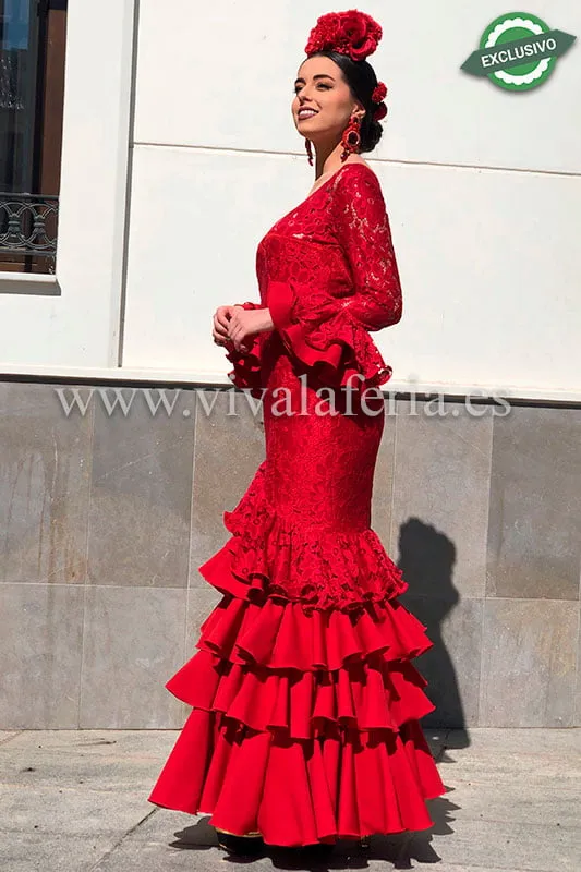 Viva la Feria Carmesi robe flamenco femme dentelle rouge