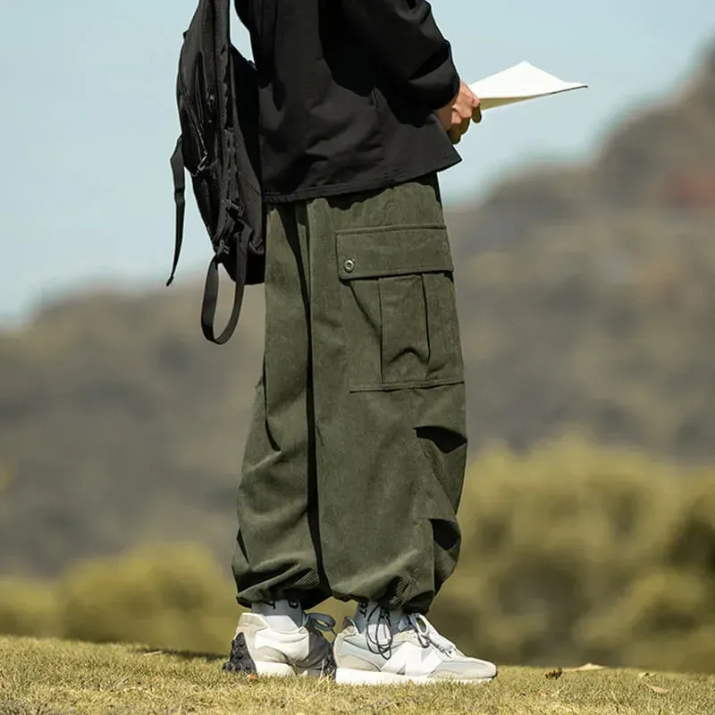Japon style Keitaro Pantalon Cargo en Velours Côtelé