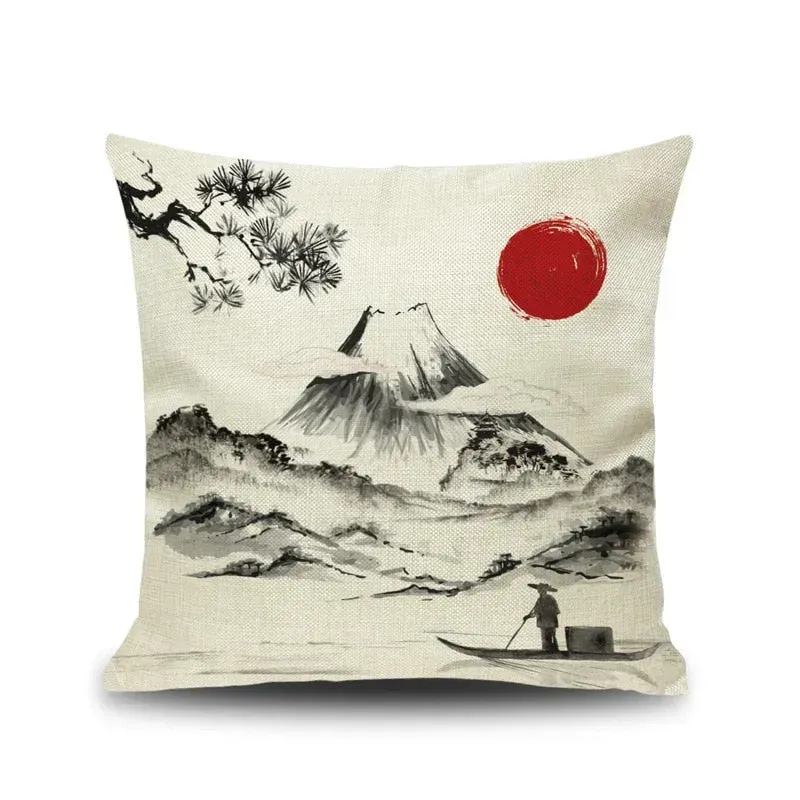 Japon style Housse de coussin motif japonais rouge noir