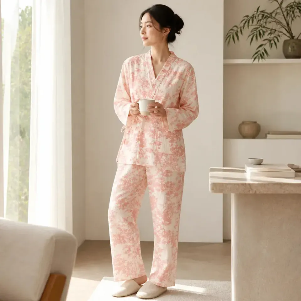 Esprit du Japon ensemble kimono gaze de coton veste pantalon