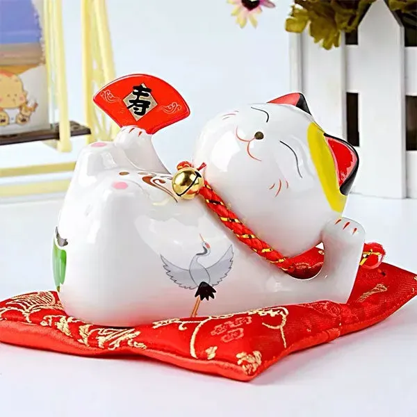 Esprit du Japon tirelire maneki neko couché céramique