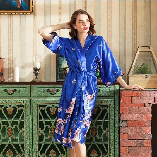 Esprit du Japon robe kimono longue satinée grues