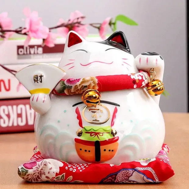 Esprit du Japon Maneki Neko éventail tirelire céramique 14 cm