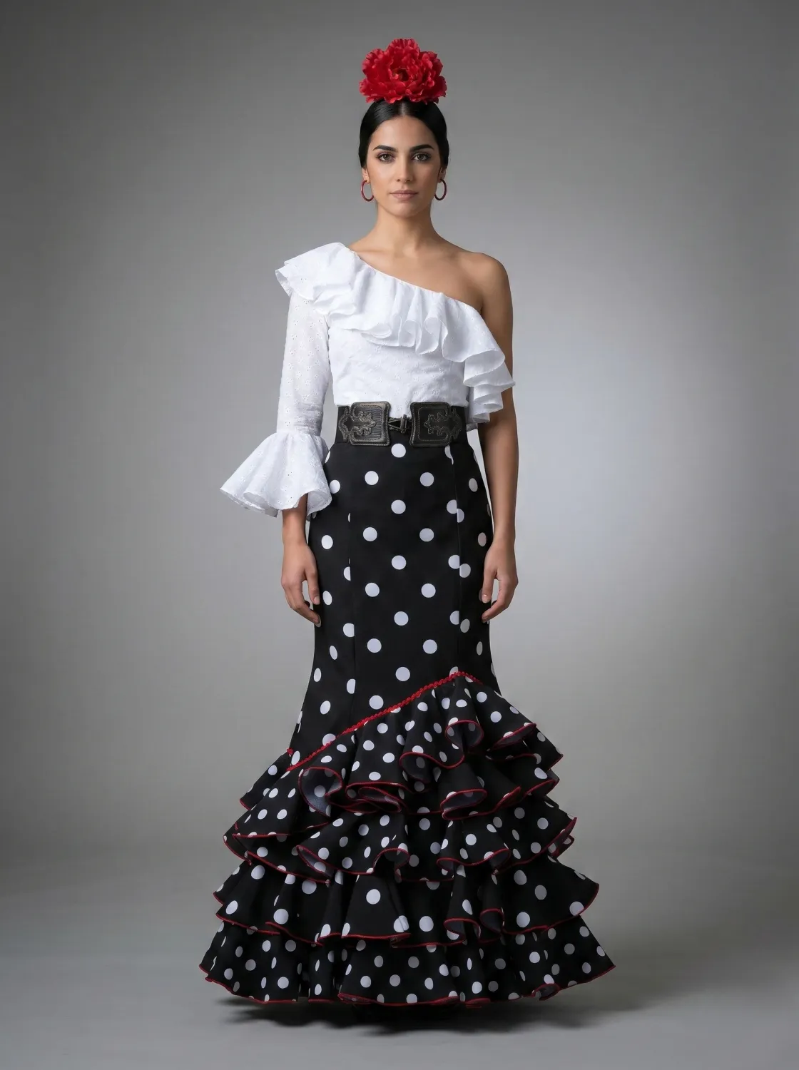 Viva La Feria Martinete jupe flamenca noire à pois