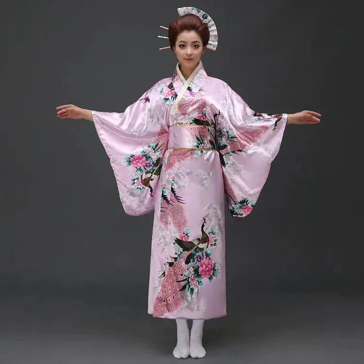 Japon style nori kimono traditionnel femme satiné fleuri