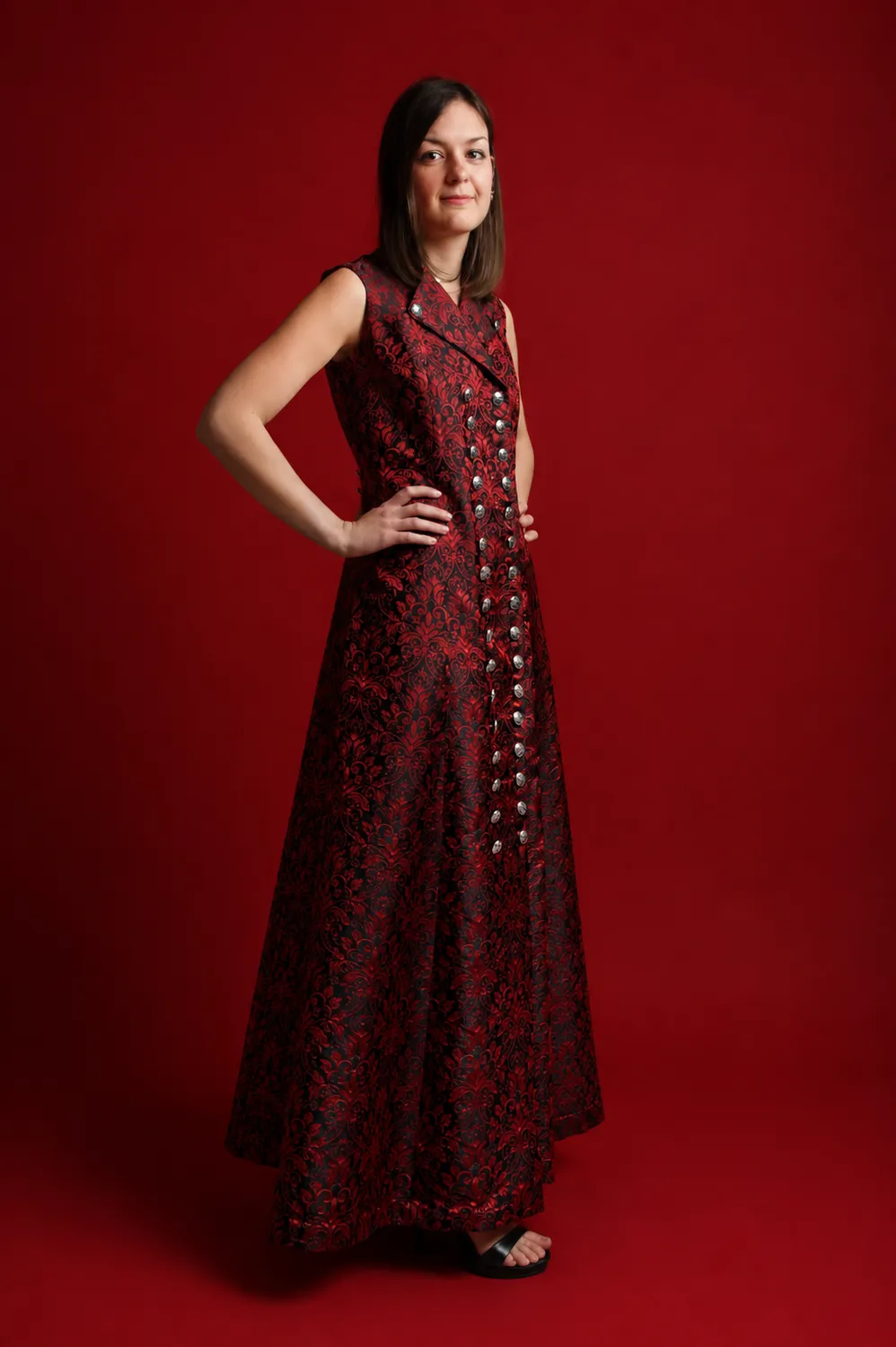 Geht's In Yseline robe damassée bordeaux et noir