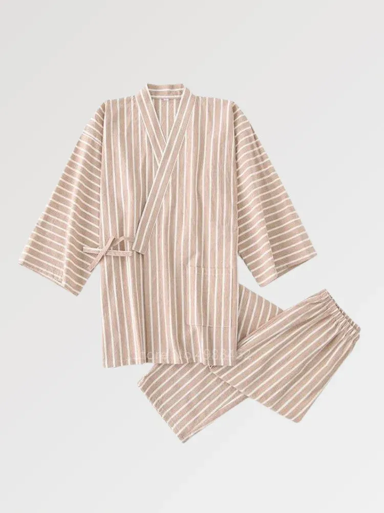 Japon style Onsen Shota jinbei homme rayé coton