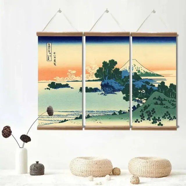 Japon style Tableau Aka Machi triptyque village Fuji